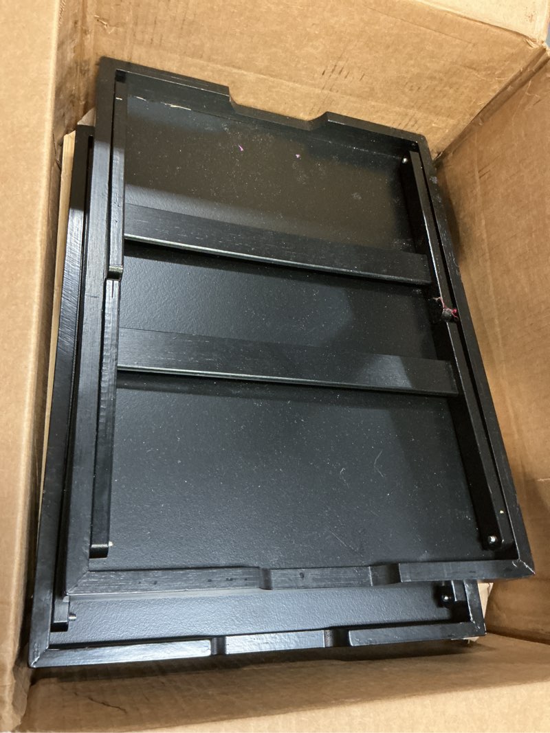 Condition photo showing As Is for 4 Pack Bamboo Bed Tray Table with Folding Legs,Breakfast Trays,Serving Tray,Laptop Trays for Working,Food Snack Tray for Bed and Sofa(Black) 4 PC Black