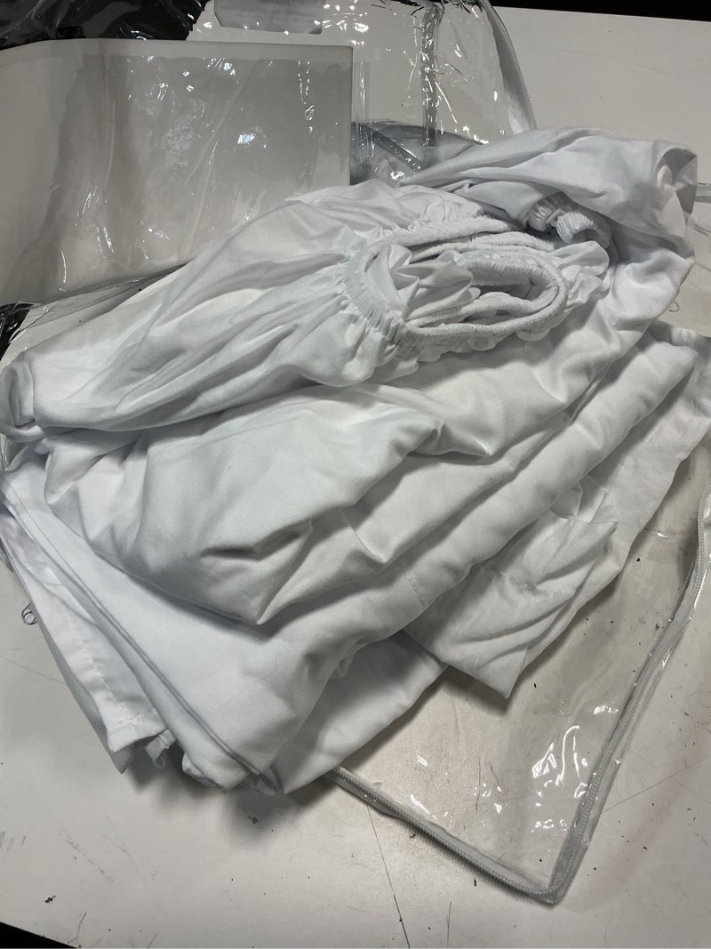 Condition photo showing As Is for CozyLux Full Size Comforter Sets with Sheets 7 Pieces, White Seersucker Bed in a Bag Textured Luxury Soft Bedding Set with Down Alternative Comforter, Sheets, Pillowcases & Shams for All Seasons White Full