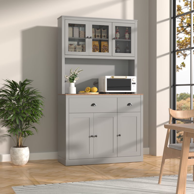 71" Kitchen Hutch Storage Cabinet With Countertop