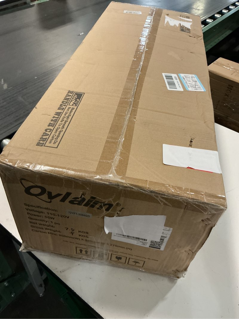 Condition photo showing New/Like New for ovlaim 72 inch large wood smart wifi ceiling fan without light, 3 blade indoor outdoor high cfm quiet dc motor ceiling fan no light 72 inch brown wood without light