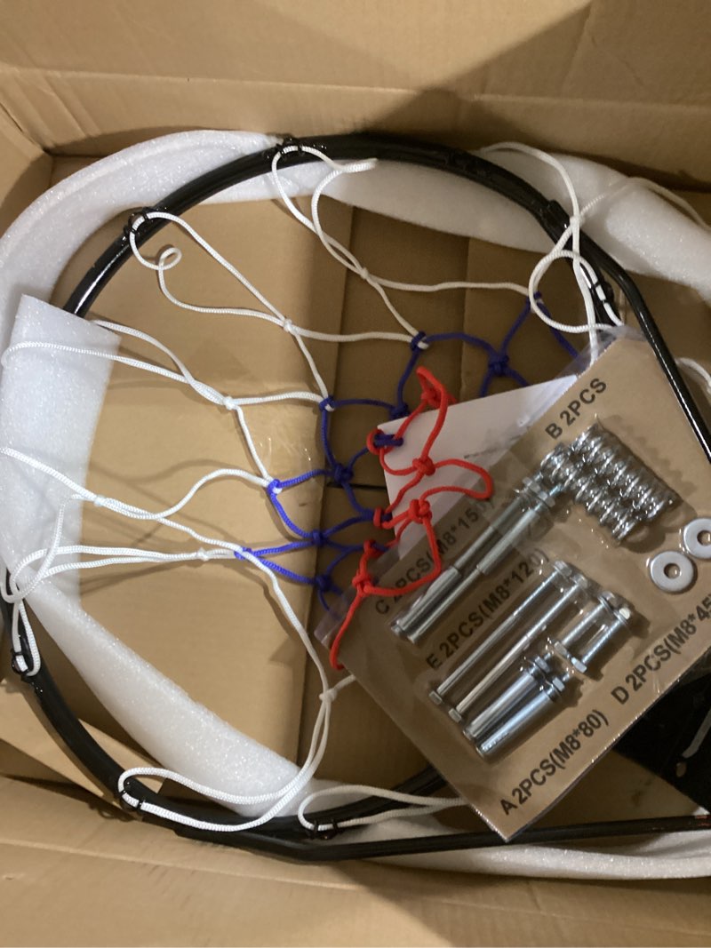 Condition photo showing Good Condition for VEVOR Basketball Rim 18", Basketball Hoop 44 54 Inchs PC Backboard Wall Mounted, Basketball Goal, Indoor & Outdoor with Hand-Crank Adjustment, Classic Basketball Court, Teens, Adults, Schools, Parks Black Rim 18in