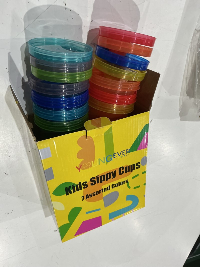 Condition photo showing As Is for youngever 7 pack kids sippy cups - 7 assorted color sippy cups for infant, toddler