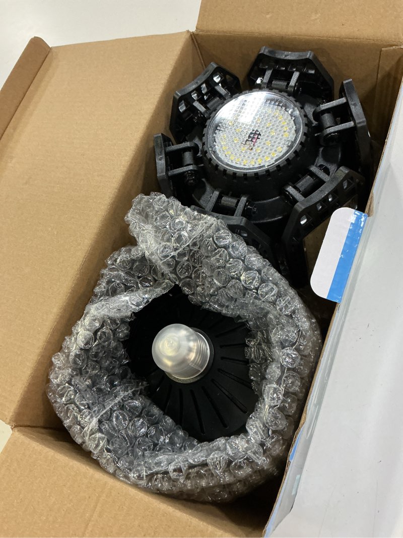 Condition photo showing Good Condition for audles 2 pack garage lights, 200w 20000lm 6500k led shop lights, garage light ceiling led with 6+1 deformable panels, screw in e26/e27 socket bulb for warehouse, workshop, basement, barn lighting standard 200w-2pack