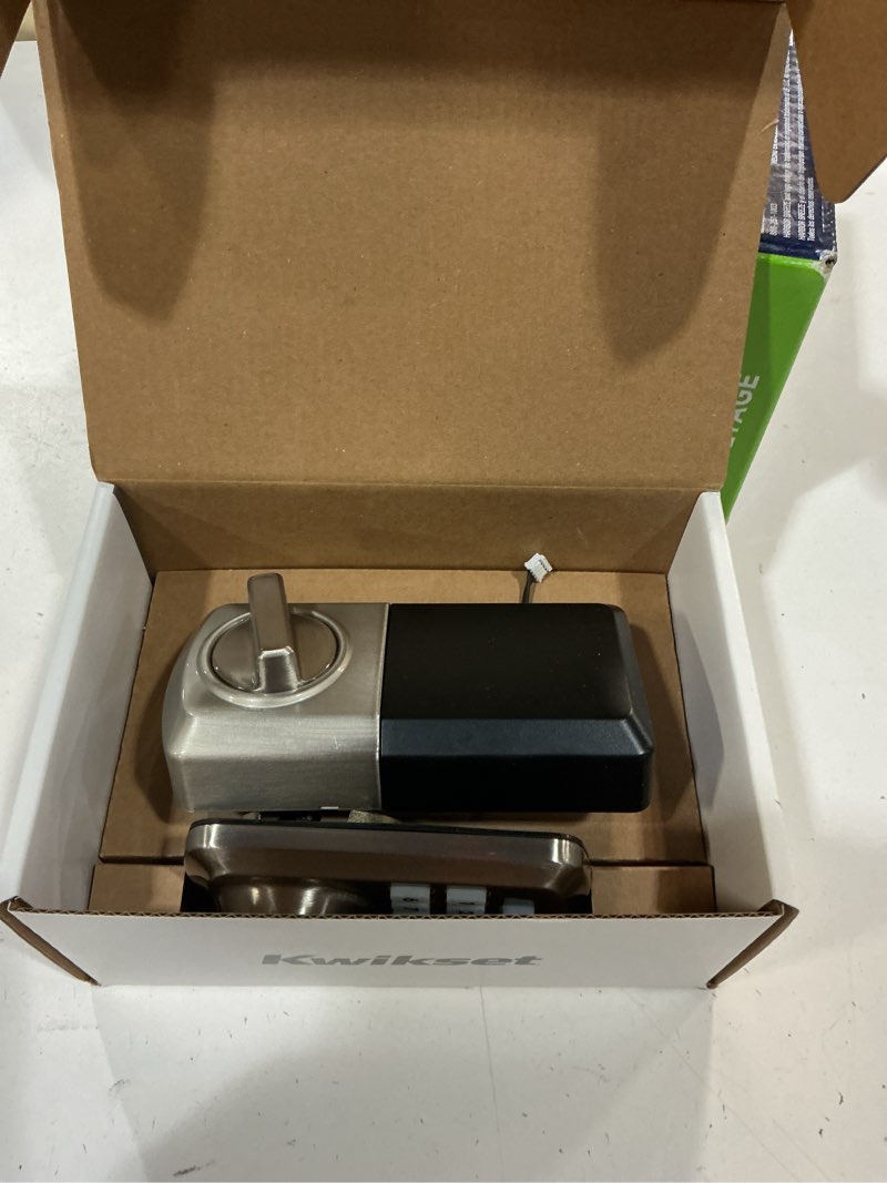 Condition photo showing As Is for kwikset smartcode satin nickel zinc electronic deadbolt