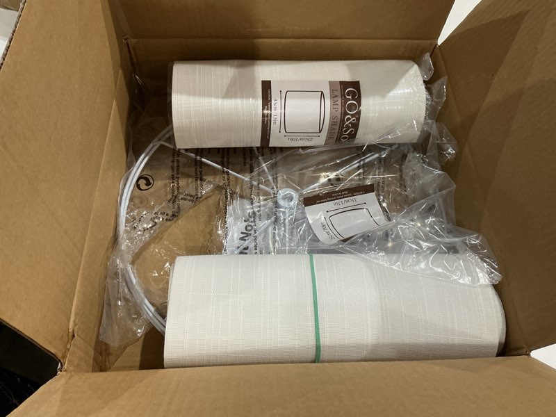 Condition photo showing Good Condition for set of 2 pure white linen drum lamp shade 13" top x 13" bottom x 10" high (spider) contemporary lamp shades for table lamps & bedside lamps replacement lampshade - go&so - assembly is required 13*13*10 inch-2 pack white-texture