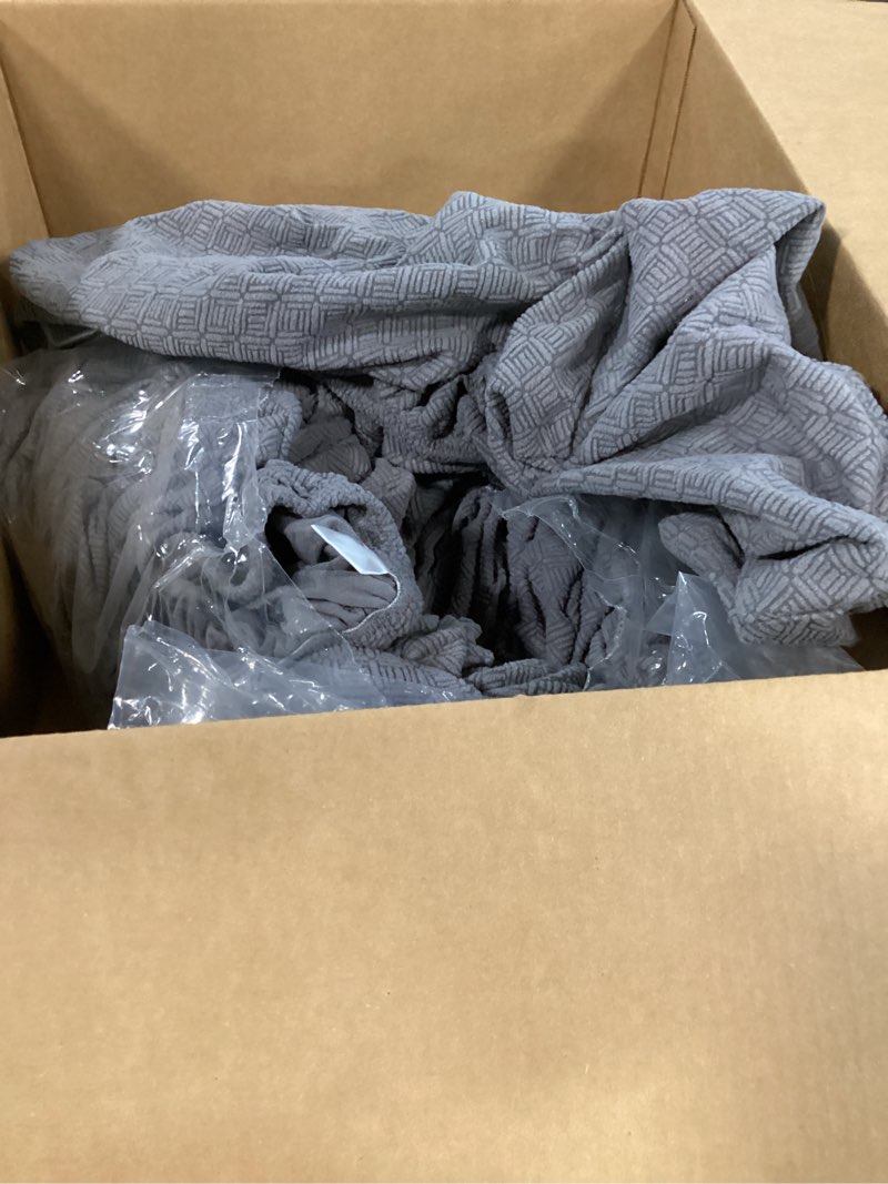 Condition photo showing As Is for YEMYHOM Latest Checkered 4 Pieces Couch Covers for 3 Cushion Couch High Stretch Thickened Sofa Cover for Dogs Pets Elastic Slipcovers Living Room Furniture Protector (Light Gray), 71"-91"(3 Cushions) 71"-91"(3 CUSHIONS) Light Gray