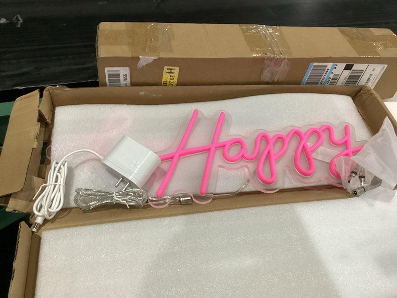 Condition photo showing As Is for 37x8 inch Happy Birthday Neon Sign Art Wall Lights for Beer Bar Club Bedroom Hotel Pub Cafe Wedding Birthday Party Gifts_Pink Pink_L