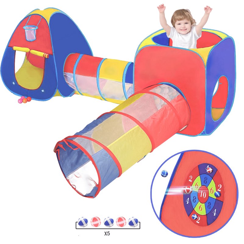 Play Tent and Tunnel ? 4 in 1 Play Tent Jungle Gym For Kids Play House Ball Pit 2 Tents & 2 Crawl Tunnels Indoor Outdoor Toy Tent Colorful Gift For Toddlers