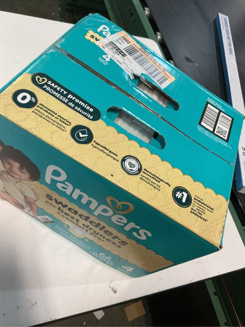 Condition photo showing New/Like New for pampers swaddlers diapers, size 4 (15-34 lbs), 66 count, absorbent, keeps baby dry and comfortable, skin safe disposable baby diaper (packaging may vary) size 4 66
