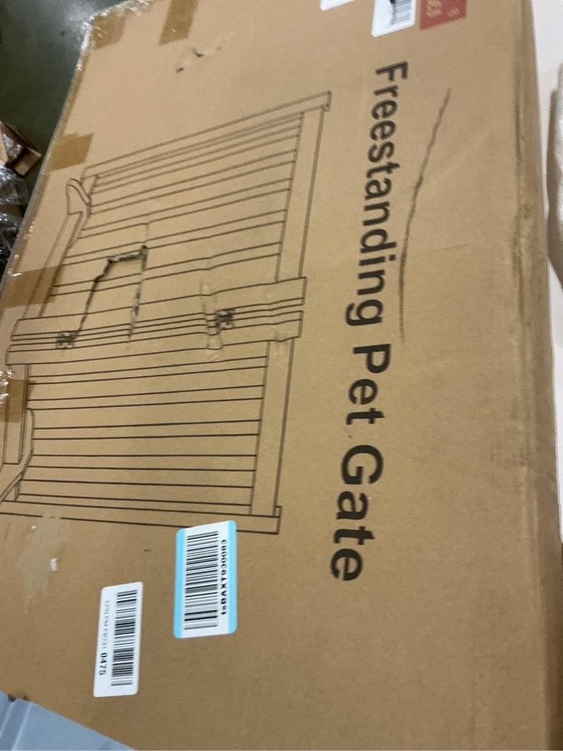 Condition photo showing New/Like New for 36" H Freestanding Pet Gate, Solid Wood Foldable Dog Gate with Support Feet, Wooden Tall Dog Gate for Doorway, Stairs & Indoor Use, 60" Wide Expandable Pet Fence, 4 Panels, Walnut Walnut 36"-4 Panels