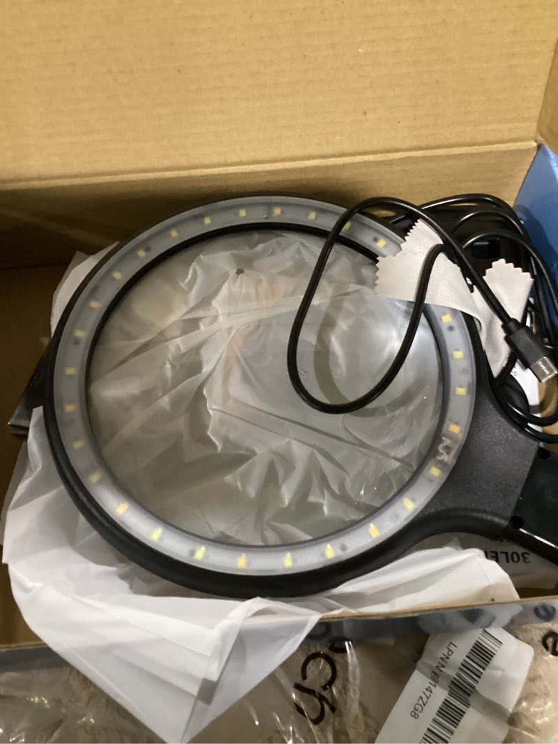 Condition photo showing Good Condition for neck wear magnifying glass with light for close work, 5.5 inch 5x handheld lighted magnifier for reading books, included 2pcs upgrade 10x small magnify glasses with protective sheath