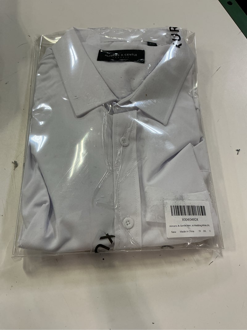 Condition photo showing New/Like New for alimens & gentle men's dress shirts long sleeve wrinkle-free stretch shirts solid formal button down shirt with pocket large white
