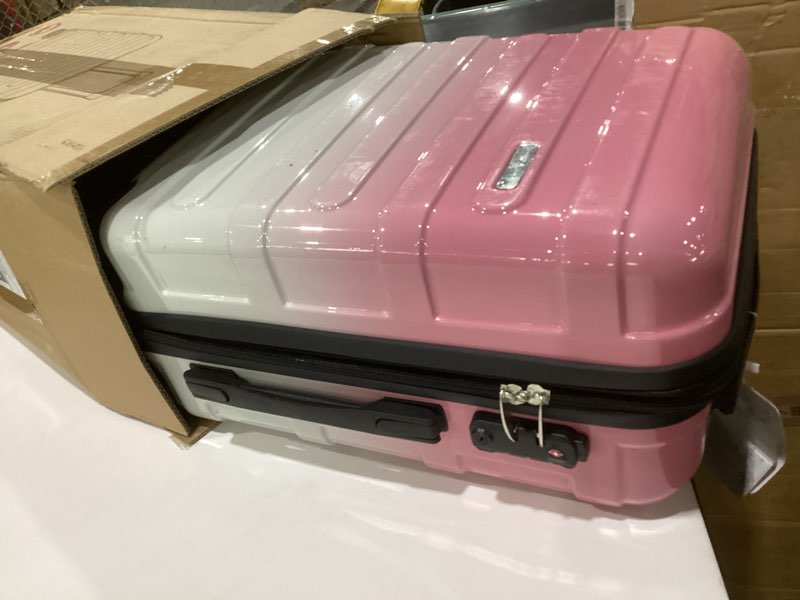 Condition photo showing As Is for larvender luggage, 20 inch carry on luggage airline approved hardside pc+abs suitcase set with spinner wheels tsa lock, lightweight luggage set for women, peach sparkling peach sparkling, not a set, similar to stock photo