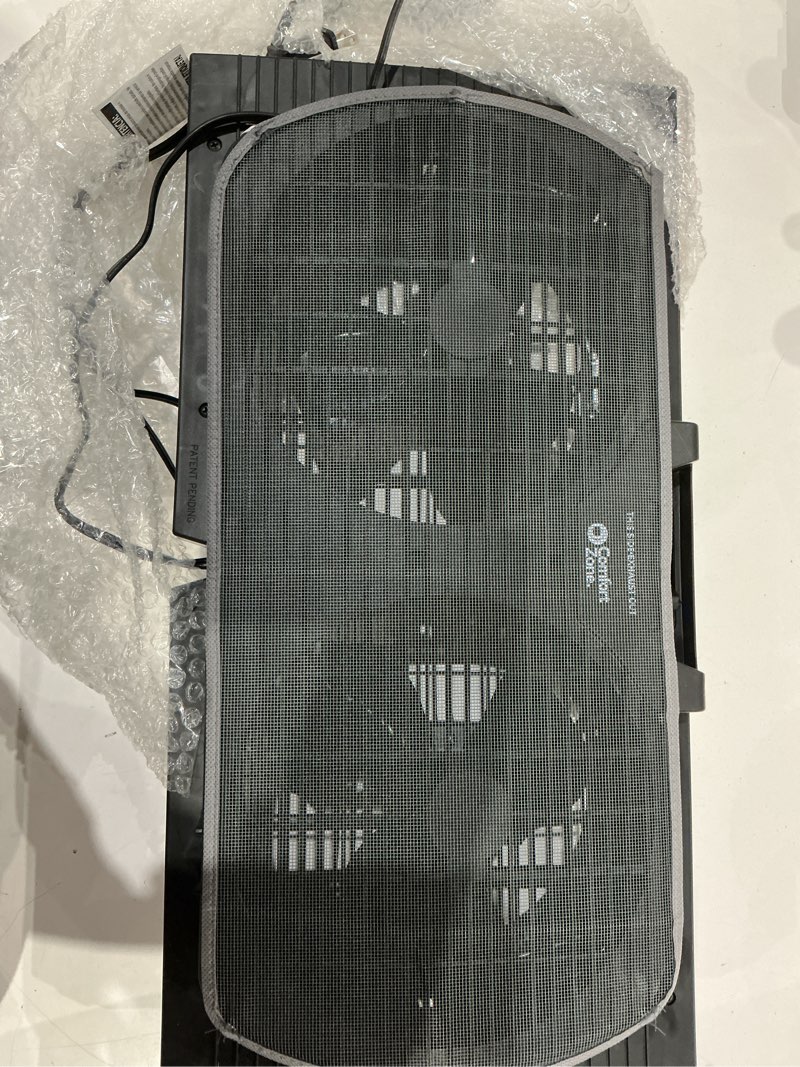 Condition photo showing As Is for 9 in. electric twin window fan with 3 fan speeds, 22 in. diameter, quiet setting, black