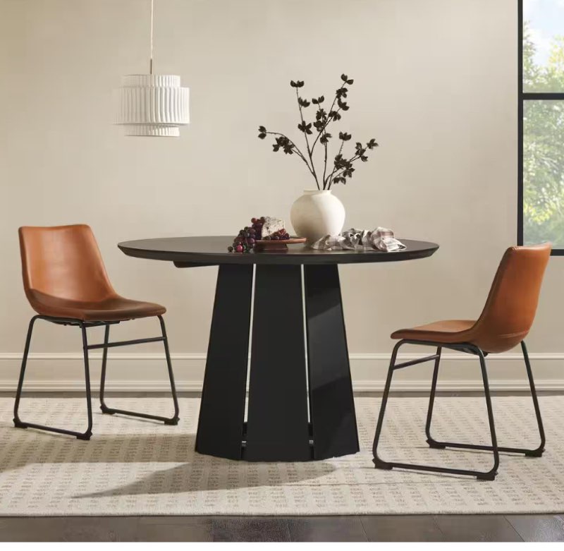 Round Modern Black Wood 48 in. Pedestal Dining Table, Seats 4 ( incomplete box 1 of 2 ) 
