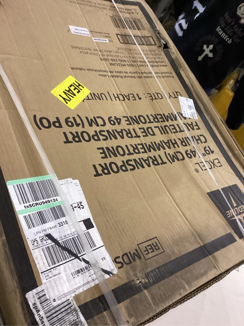 Condition photo showing New/Like New for Medline Durable Folding Steel Transport Wheelchair with Swing-Away Footrests  19-Inch Seat Width  Black Frame  Black Upholstery