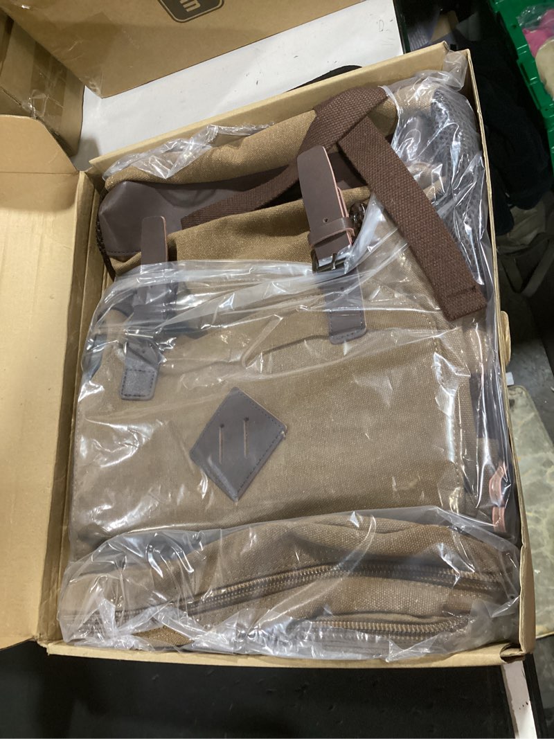 Condition photo showing Good Condition for modoker eco-friendly canvas backpack for men women, vintage rucksack fits most 15.6 inch laptop, bookbag with usb charging port, brown fits up to 15.6" laptop brown