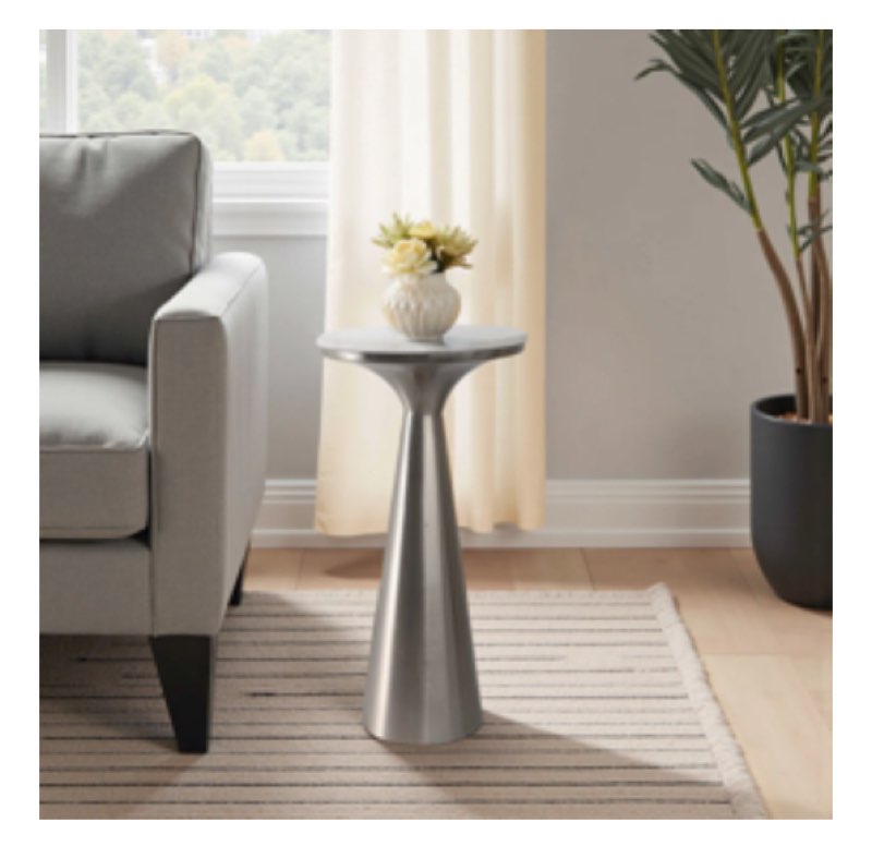 Modern Metal and Marble Accent Table, Round Side Table with Sleek Tapered Base, Contemporary End Table for Living Room or Bedroom