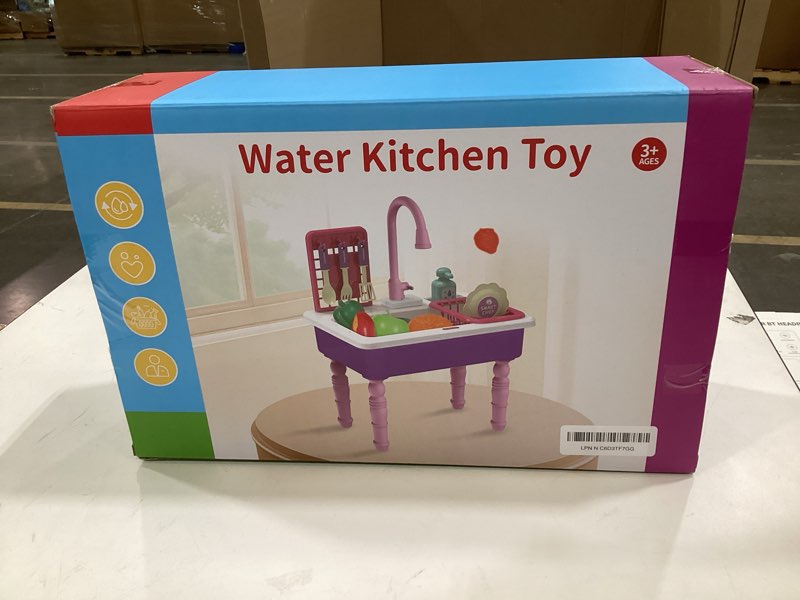 Condition photo showing New/Like New for jukudahu play sink with running water, play kitchen toys sink for kids 3 4 5 6 7 years old, electrical dishwasher, kitchen accessories set, dishes games, gifts for toddlers 3-5 purple play sink with base