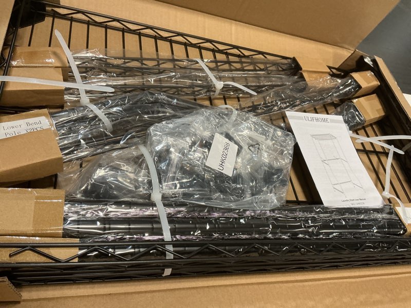 Condition photo showing Good Condition for u16 upgraded washer dryer stacking rack for narrow laundry room and bathroom, metal over washer and dryer storage shelves for saving space, 29.5" w x 23.6" d x 53.1" h, black