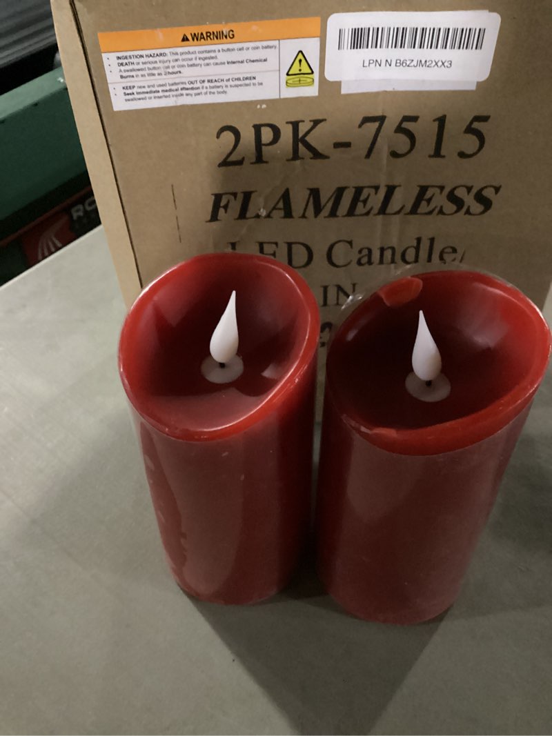 Condition photo showing As Is for Flameless Battery Operated LED Candles 3D Wick with10key Button Remote Control 24-Hour Timer Set of 2 Electric Flickering Pillar Real Wax?Wedding, Party, Home Decoration Set of 2 Red