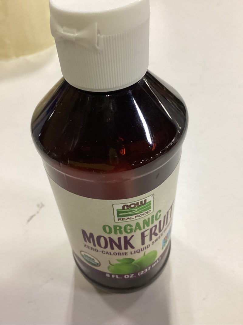 Condition photo showing New/Like New for (Best by:12/2027) NOW Foods, Certified Organic Monk Fruit Liquid, Zero-Calorie Liquid Sweetener, Non-GMO, Low Glycemic Impact, 8-Ounce 8 Ounce (Pack of 1)