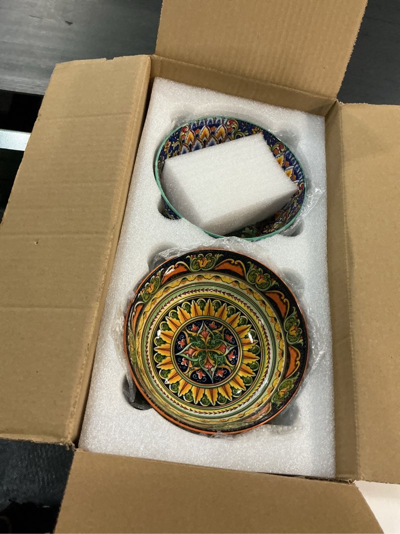 Condition photo showing New/Like New for ceramic cereal bowls set of 6, 28 oz bohemian soup bowl, colorful bowls set for kitchen, dessert bowls for salad, pasta, oatmeal, ramen, oatmeal, fruit, dishwasher & microwave safe