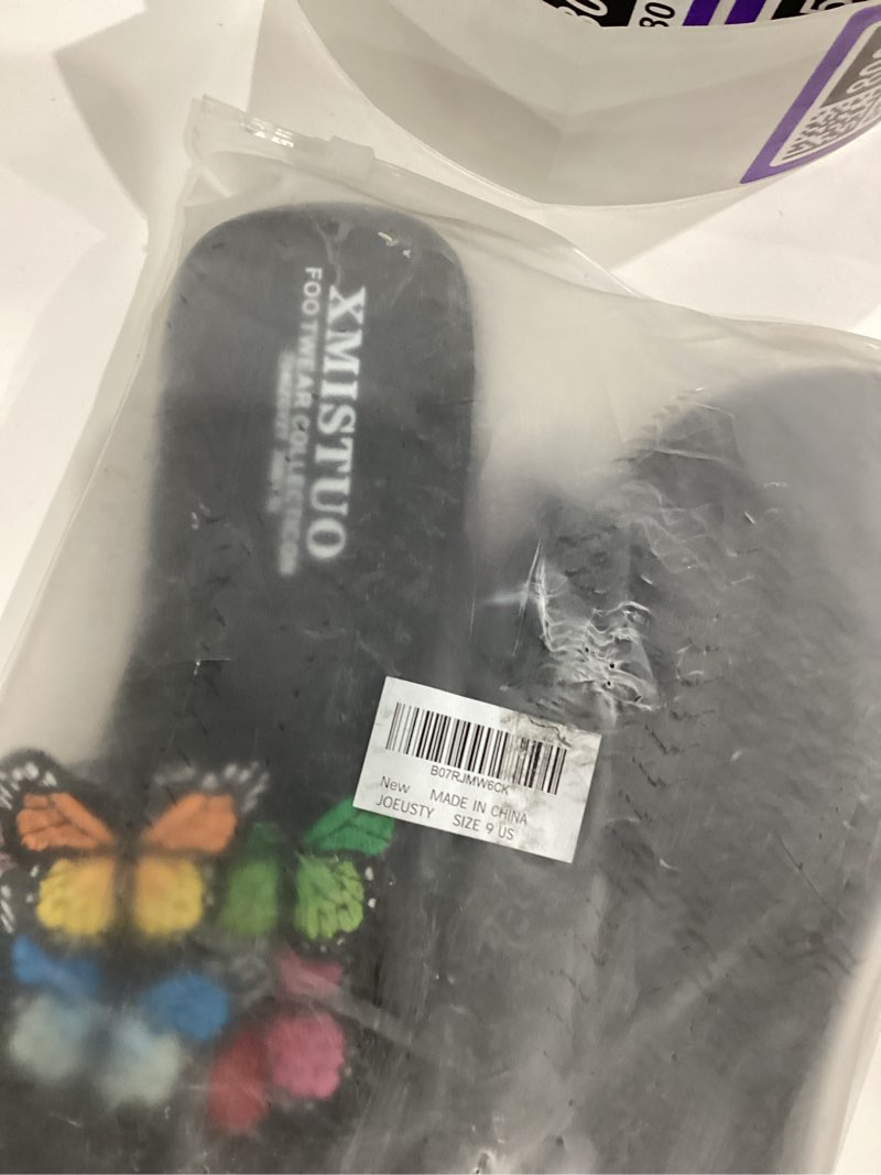 Condition photo showing New/Like New for MIOKE Summer Flat Slide Sandals For Womens Butterfly Platform Low Heel Comfy Nonslip Casual Beach Sandals 9 Multicoloured