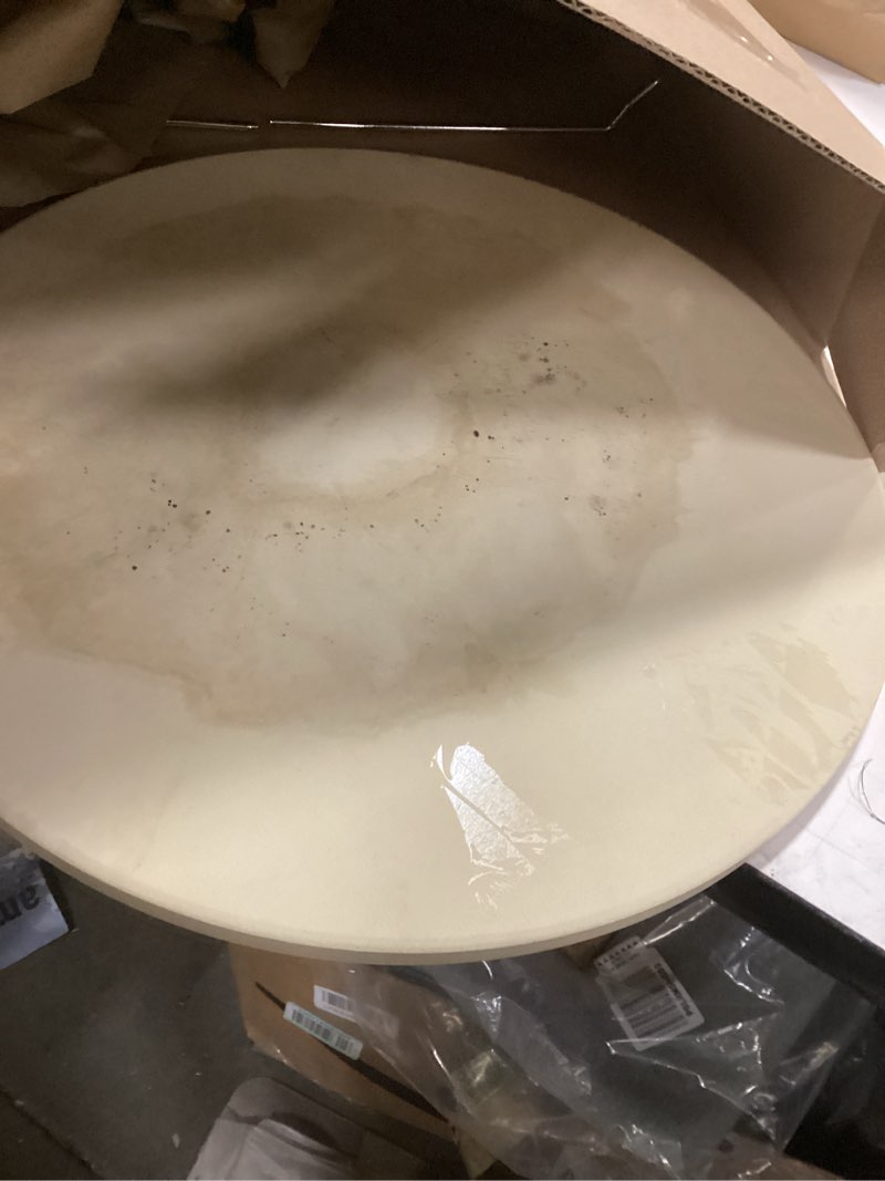 Condition photo showing As Is for 16 inch Baking Stone For Oven - Round Pizza Stone with Handles and Dough Tool - Baking Stone for Bread - Pizza Stones for Oven and Grill - Cooking Gifts for Food Lovers 16 inch Round Stone