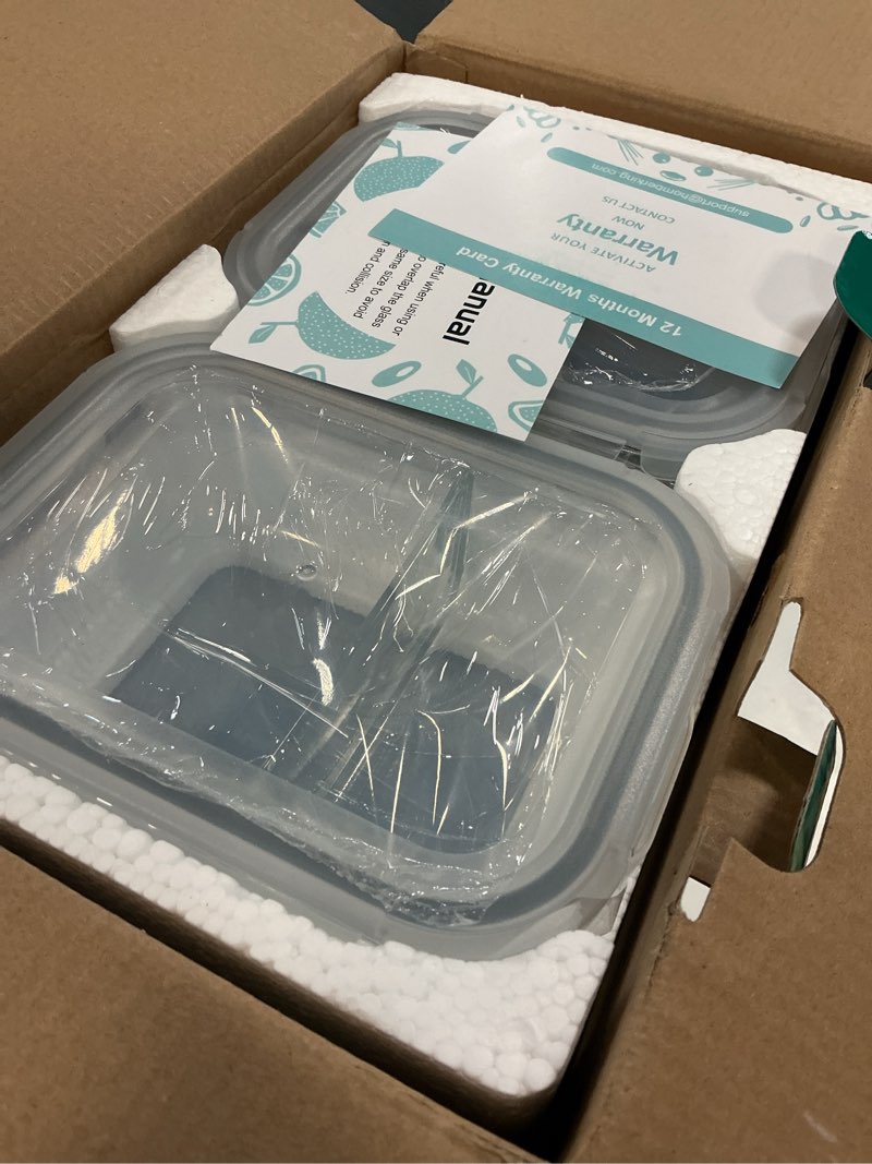 Condition photo showing New/Like New for homberking 10 pack 24oz glass meal prep containers 2 compartment, glass food storage containers with lids, airtight lunch bento boxes, bpa-free & leak proof (10 lids & 10 container) - grey grey 10 pack 2 compartment