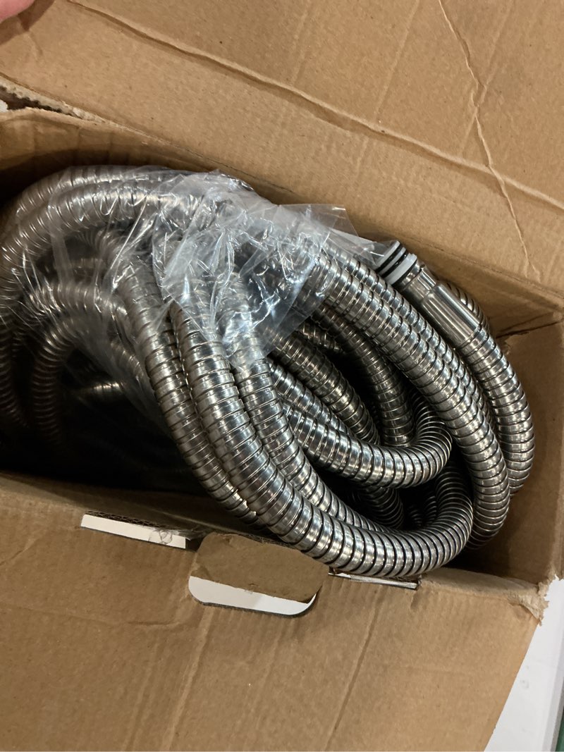 Condition photo showing Good Condition for 50FT Garden Hose Stainless Steel, Heavy Duty Flexible Metal Water Hose with 10-Function Nozzle, Lightweight & No-Kink Garden Hose, Durable Solid Fittings for Lawn, Car, RV, Outdoor Watering 50ft Silver