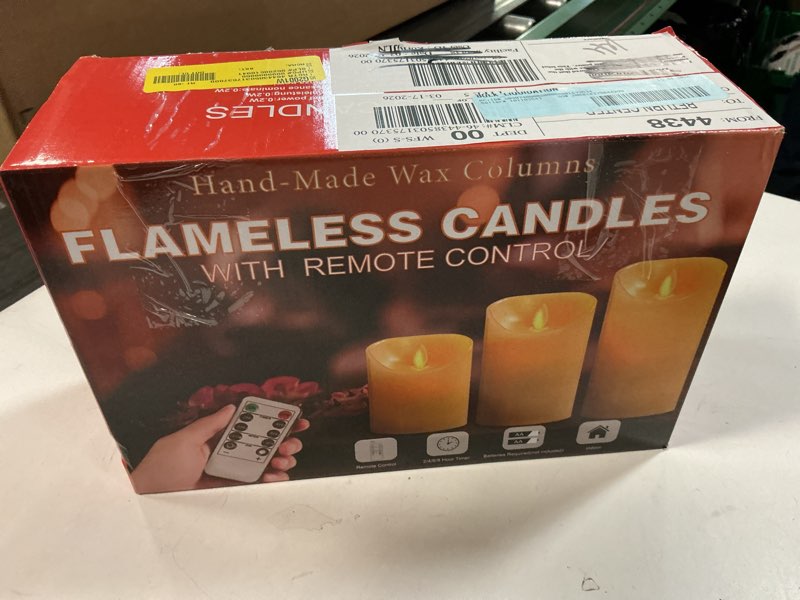 Condition photo showing New/Like New for oshine flameless candles led lights battery candles 3-pack moving wick true wax electric pillar candles votive flicker lights with remote control with timer halloween