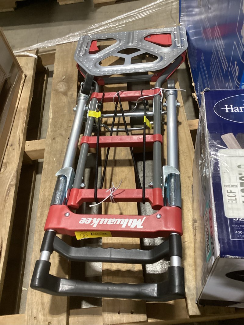 Condition photo showing As Is for milwaukee 150-lb capacity 4 -wheel multiple colors/finishes aluminum convertible hand truck