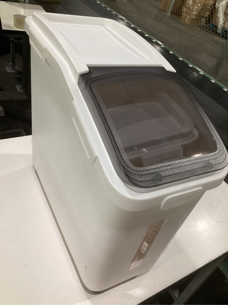Condition photo showing Good Condition for yitahome 65l/117lbs large ingredient storage bins, commercial 11.4+5.8 gal rice flour storage container, organizer storage bin with measuring cup, scoop and wheels for kitchen, white & black lid white with black lid 2-piece (17.2 gallons: 11.4+5.8 gallons)