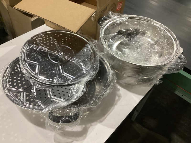 Condition photo showing New/Like New for mano steamer pot for cooking 14.2 inch steam pots with lid 2-tier stainless steel steaming pot multipurpose cookware with handle for vegetable, dumpling, stock, sauce, food…