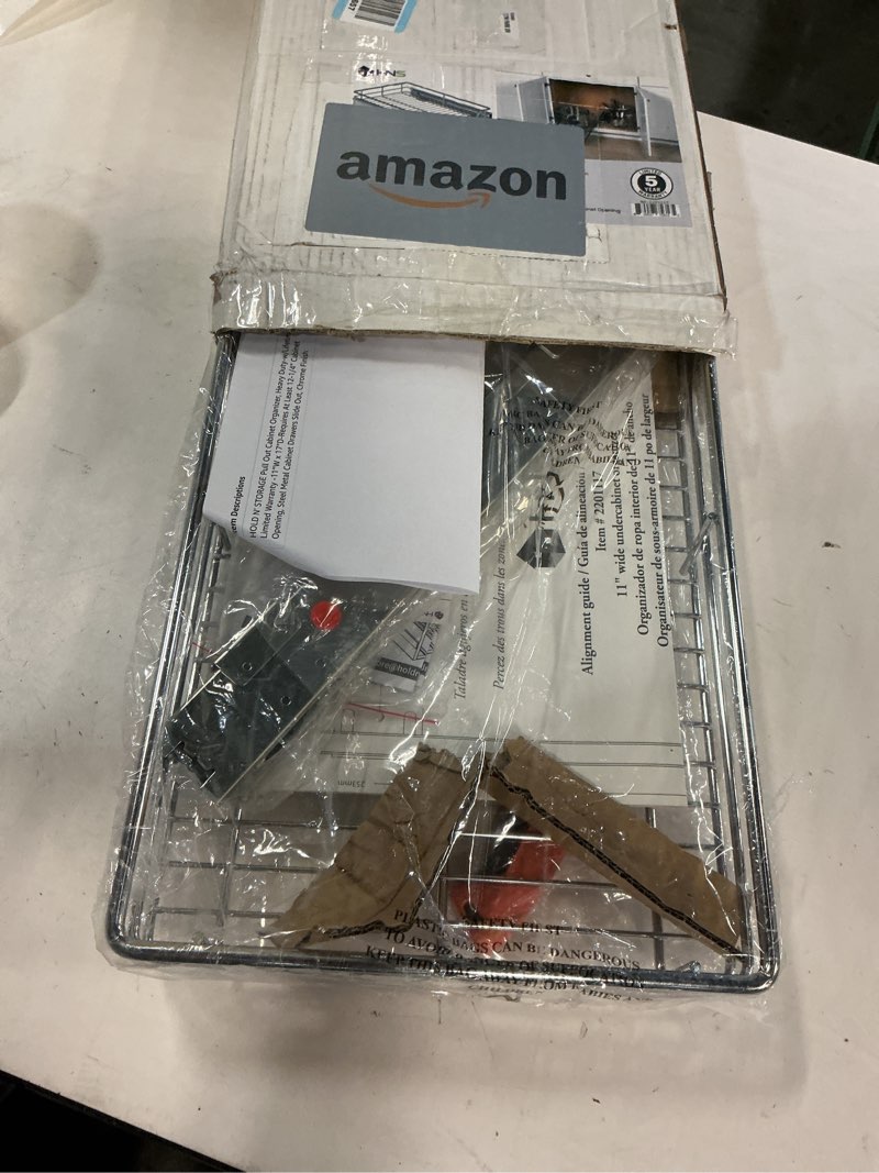 Condition photo showing New/Like New for HOLD N' STORAGE Pull Out Cabinet Organizer, Heavy Duty-w/Lifetime Limited Warranty -11”W x 17”D-Requires At Least 12-1/4” Cabinet Opening, Steel Metal Cabinet Drawers Slide Out, Chrome Finish