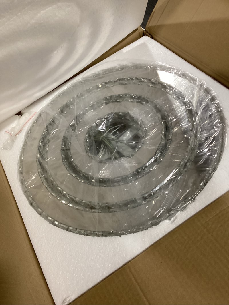 Condition photo showing New/Like New for Chandelier LED Crystal Chandelier Lighting Dimmable LED Chandeliers Modern Ceiling Light Fixture 3 Rings Adjustable Stainless Steel Pendant Light for Bedrooms Living Room 3r Dimmable