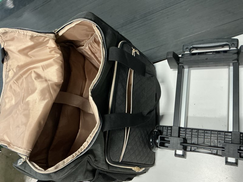 Condition photo showing As Is for luxja rolling teacher bag with laptop compartment and detachable dolly, multifunctional rolling teacher tote bag (patent pending), black