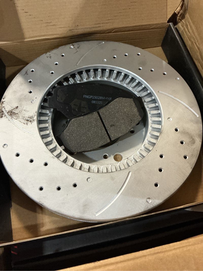 Condition photo showing Good Condition for brake rotor every stop is for a better way forwar premium drilled & slotted disc brake rotor