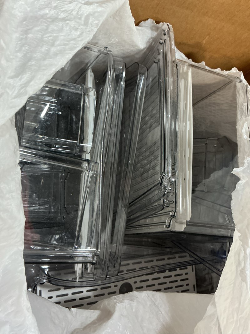 Condition photo showing As Is for 14 Pack Fridge Organizer, Stackable Refrigerator Organizer Bins with Lids, BPA-Free Fridge Organizers and Storage Containers for Fruit, Vegetable, Food, Drinks, Cereals, Clear