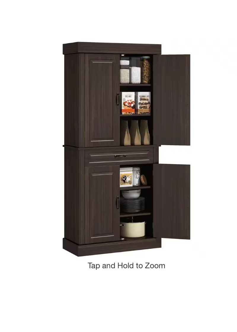 71\" Freestanding Kitchen Pantry With 4 Doors, And 2 Large Cabinets, Tall Storage Cabinet With Wide Drawer For Kitchen Dining Room, Coffee INCOMPLETE 