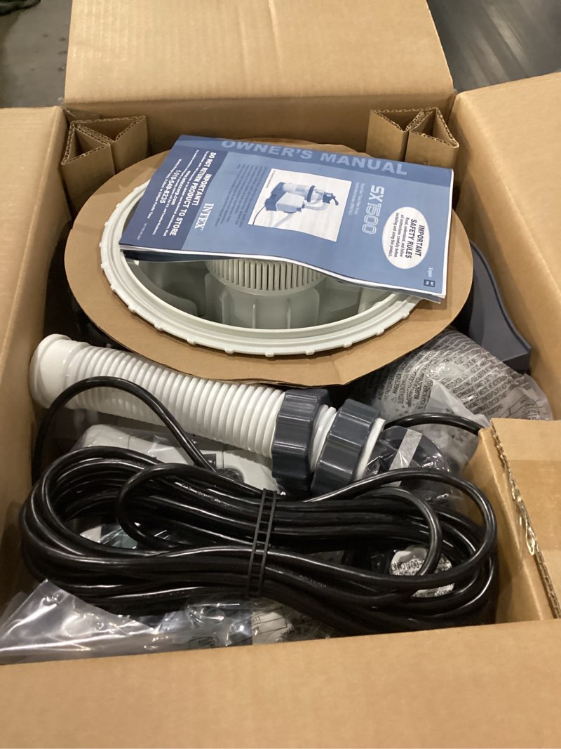 Condition photo showing As Is for intex 1,500 gph krystal clear sand filter pump for above ground pools, swimming pool pump with automatic timer - improved circulation, filtration, & clarity
