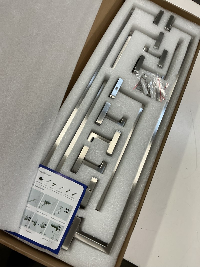 Condition photo showing Good Condition for 10-Pieces Bathroom Hardware Set Brush Nickel Bathroom Accessories Set SUS304 Towel Bar Set Includes 2 Towel Bar 23.6 Inch+2 Towel Holder+2 Toilet Paper Holder+4 Towel Hook (10, Brush Nickel) Brush Nickel 10