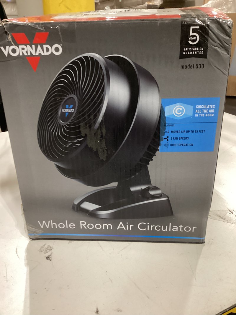Condition photo showing New/Like New for Vornado 530 Compact Whole Room Air Circulator, High Velocity Floor Fan with 3 Speeds for Cooling Airflow, Signature Vortex Action, Manual Control, Adjustable Tilt, Powerful Airflow, Black