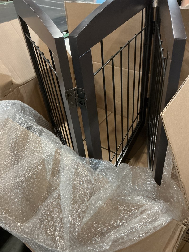 Condition photo showing Good Condition for pawland free standing dog gates for the house stairs doorways indoor foldable wooden small white puppy pet gate step over fence 60" w 24" h 3 panels espresso espresso ?3 panels?60"w x 24"h