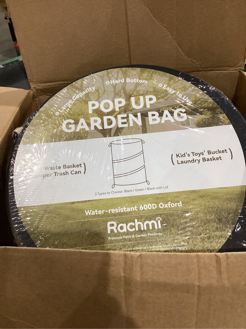 Condition photo showing Good Condition for rachmi 47 gallon collapsible trash can 1-pack with hard bottom | extra large reusable yard leaf waste bag outdoor pop up recycle bin for camping, green