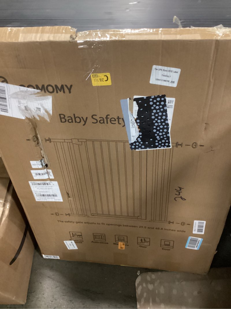 Condition photo showing New/Like New for comomy 36" extra tall baby gate for stairs doorways, fits openings 29.5" to 48.8" wide, auto close extra wide dog gate for house, pressure mounted easy walk through pet gate with door, white