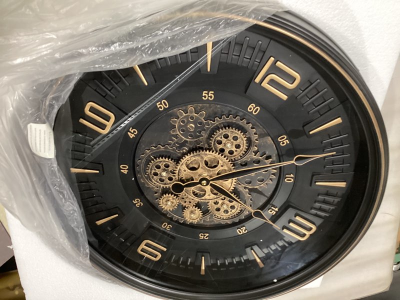 Condition photo showing Good Condition for 20in large real moving gears wall clock for living room, battery operated wall clocks decorative vintage, home office clock, gift for family, friends black 20in-arabic