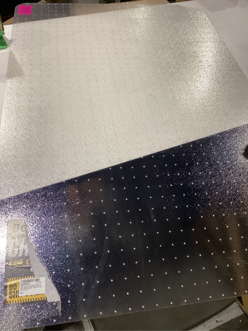 Condition photo showing Good Condition for broken corner beswin office chair mat for carpet, 32\" x 48\" heavy duty hard computer desk chair mat for carpeted floors, anti-slip carpet floor protector mat for office chair, smooth glide, ship flat 32\"x48\"
