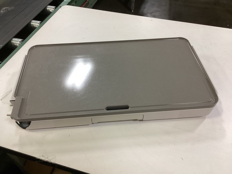 Condition photo showing As Is for bella 12" x 22" Electric Griddle with Warming Tray, EverGood™ Ceramic Nonstick Coating & Removable Temperature Probe, Dishwasher-Safe Drip Tray & Cool Touch Handles, 1500 Watt, Oatmilk